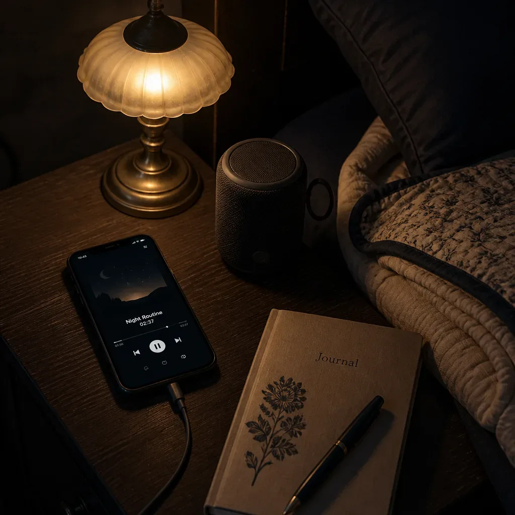Telefonla dinlenen sakin gece ses rutini