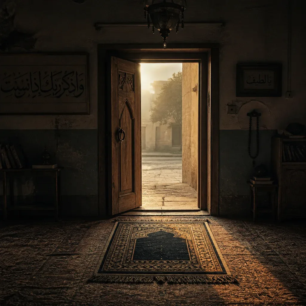 Açık kapılı sakin cami içi