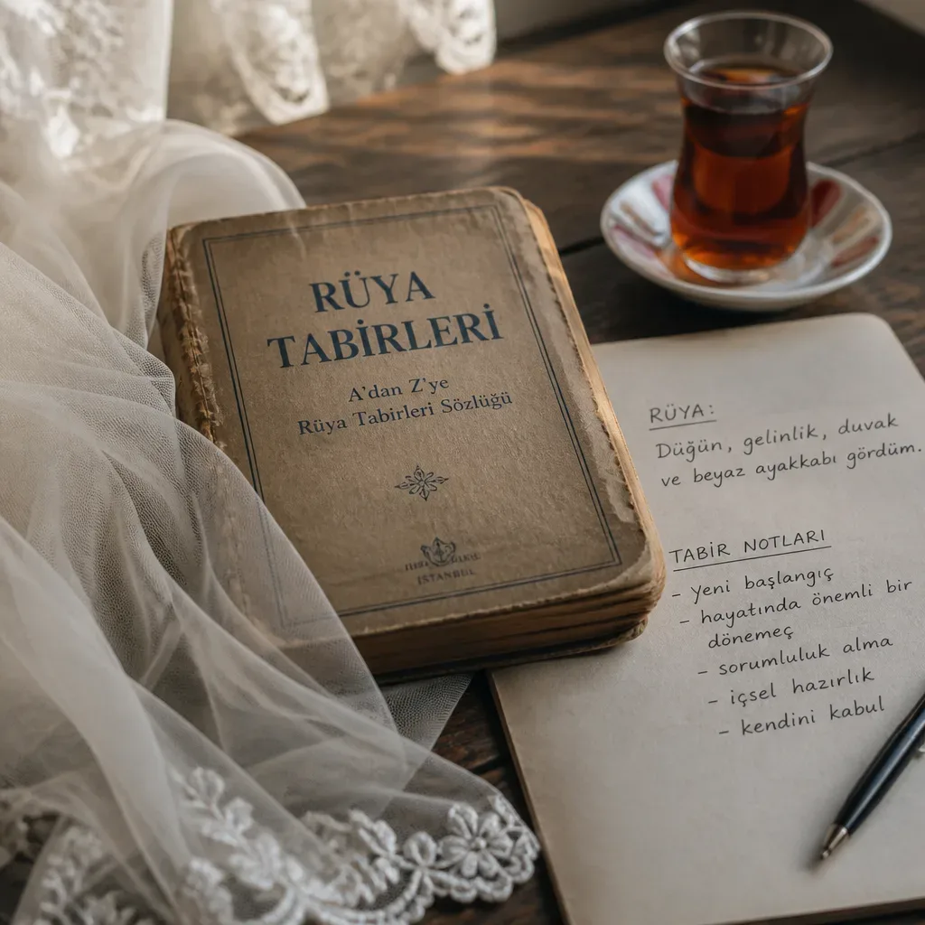 Tabir kitabı yanında beyaz duvak ve not defteri