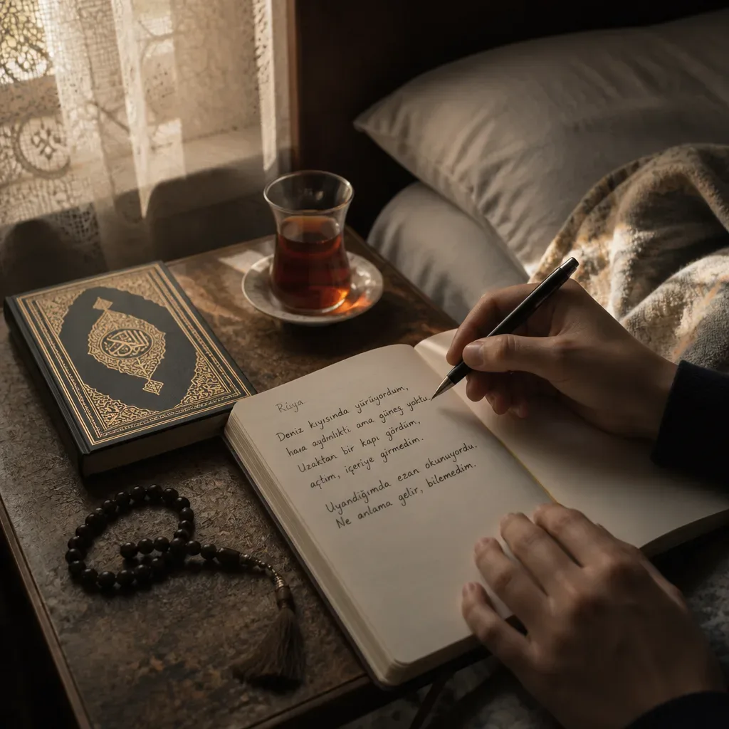 Rüyasını deftere yazan kişinin elleri