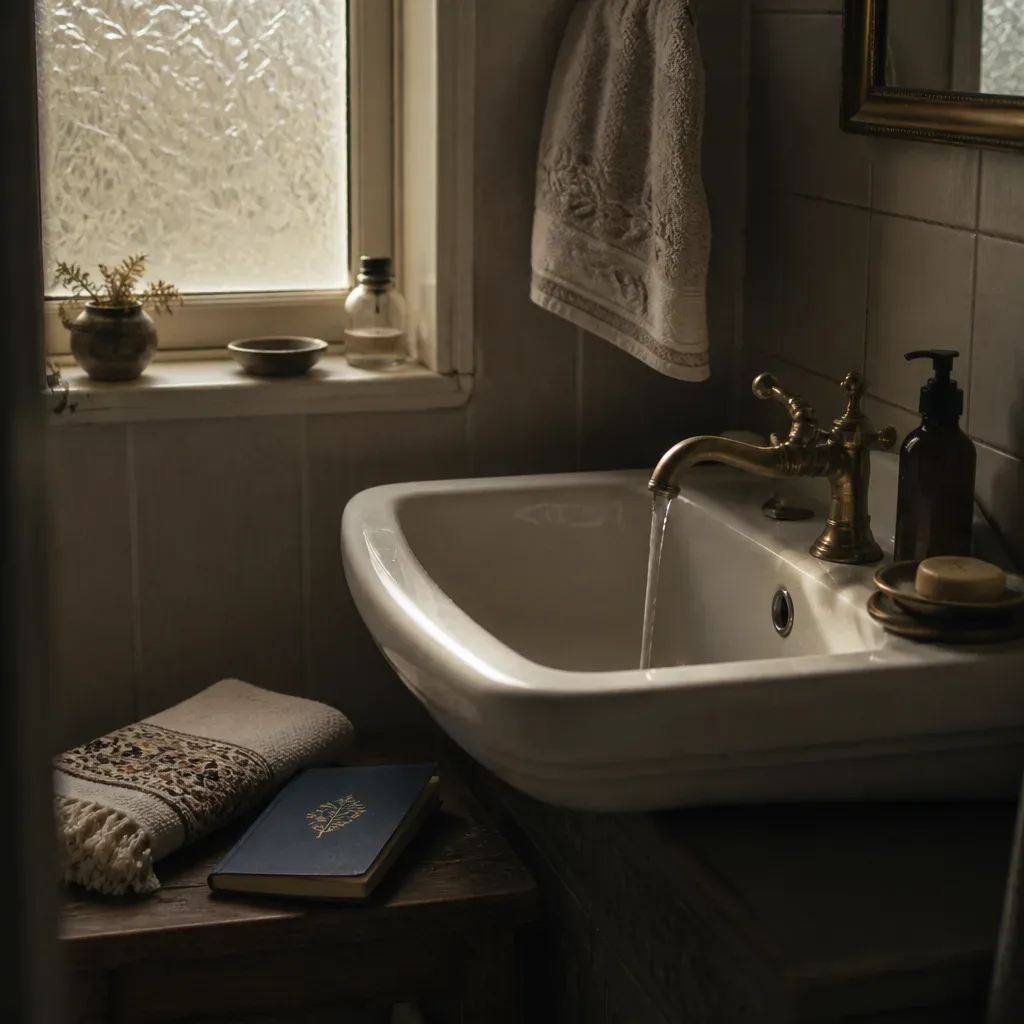 Lavabo yanında defter ve sabah ışığı