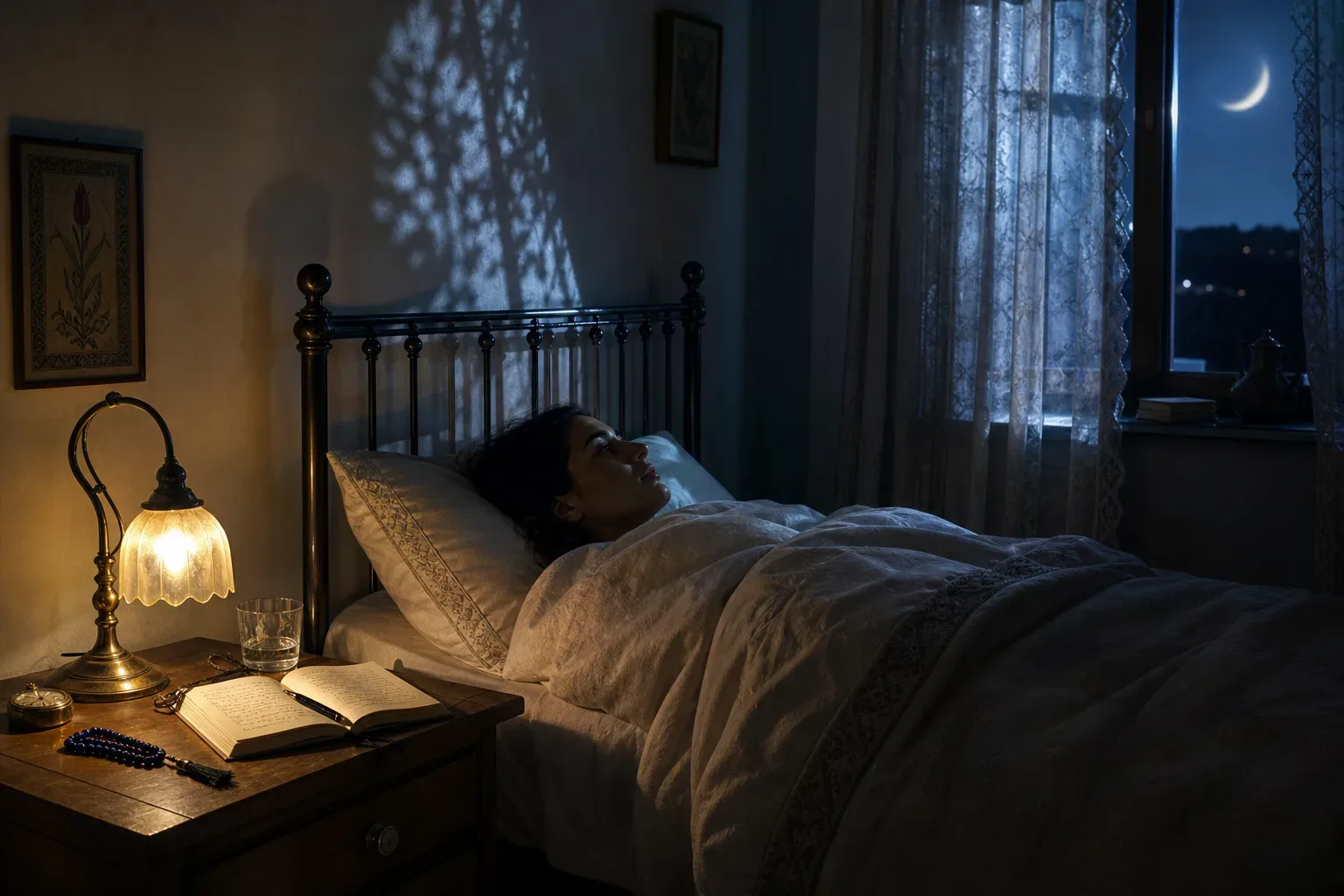 Gece uyanan kişinin sakin yatak odası