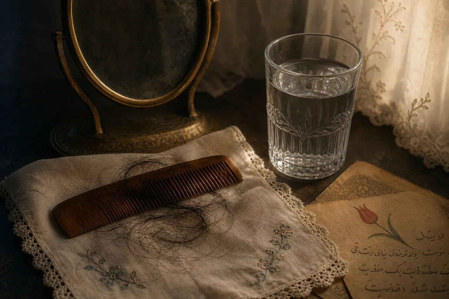 Symbolic still life: Rüyada saç dökülmesi
